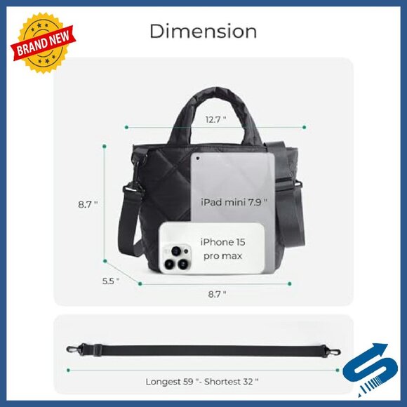 Mini Crossbody Bag with 7+ Pockets, Nylon, Adjustable Strap - Picture 3 of 8